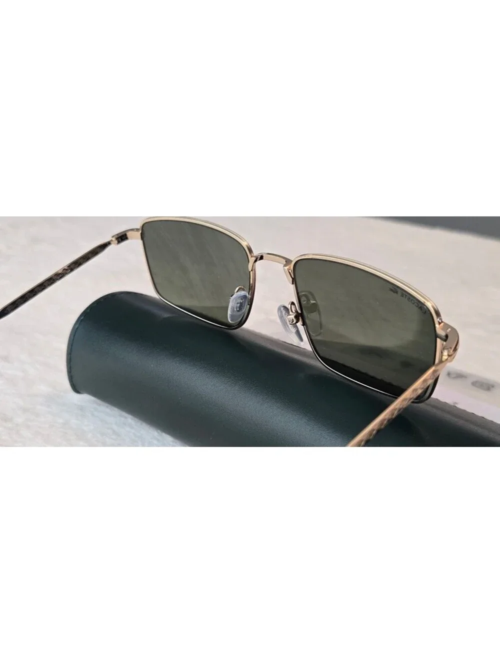 NEW Lacoste L277S Gold Metal Sunglasses Green Lens 55-19-145 100% UV Protection